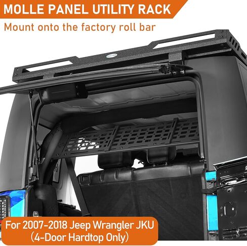 Hooke Road JK Overhead MOLLE Panel Roll Bar Storage Rack for 2007-2018 Jeep Wrangler JKU 4-Door Hardtop, Rear Trunk Cargo Organizer in Saudi Arabia