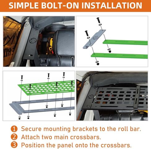 Hooke Road JK Overhead MOLLE Panel Roll Bar Storage Rack for 2007-2018 Jeep Wrangler JKU 4-Door Hardtop, Rear Trunk Cargo Organizer in Saudi Arabia