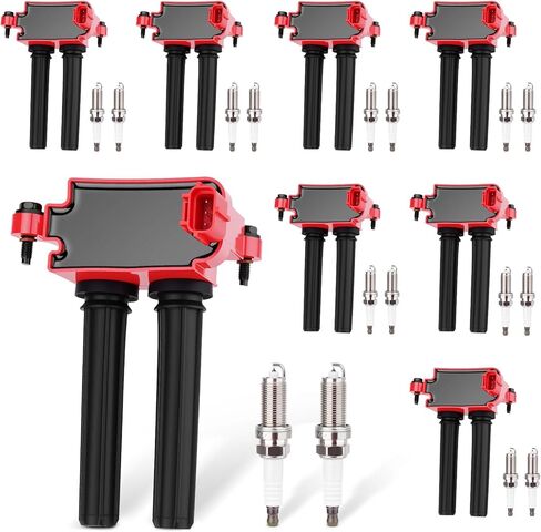 Set of 8 Ignition Coil Pack 16 Iridium Spark Plug Compatible with Jeep Ram Dodge Chrysler Commander Grand Cherokee Challenger Charger Durango 1500 2500 V8 5.7L Replace#UF504 56029129AA C1526 （RED） in Saudi Arabia