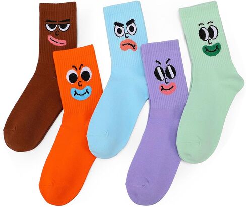 5 Pairs Funny Socks for Women Funny Emotion Crazy Socks Soft Cotton Colorful Novel Cute Silly Sock Women in Saudi Arabia