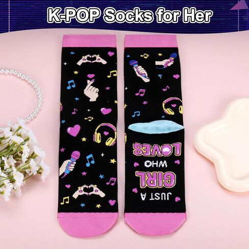 جوارب kpop للفتيات والنساء المراهقات مجرد فتاة تحب هدايا عيد الحب k-pop للفتيات المراهقات، جوارب محبي kpop الكورية للمراهقين، هدية رومانسية لطيفة لمحبي k-pop Merch Stuff in Kuwait