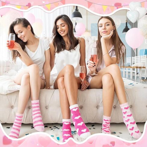 48 Pcs Galentine's Day Fuzzy Socks Gifts for Women with Heart Pink Cups Greeting Cards Ribbon DIY Present Novelty Gift Cute Cupcake Socks for Valentine's Day Party Supplies Birthday in Saudi Arabia