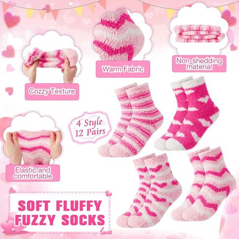 48 Pcs Galentine's Day Fuzzy Socks Gifts for Women with Heart Pink Cups Greeting Cards Ribbon DIY Present Novelty Gift Cute Cupcake Socks for Valentine's Day Party Supplies Birthday in Saudi Arabia