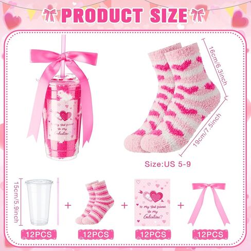 48 Pcs Galentine's Day Fuzzy Socks Gifts for Women with Heart Pink Cups Greeting Cards Ribbon DIY Present Novelty Gift Cute Cupcake Socks for Valentine's Day Party Supplies Birthday in Saudi Arabia