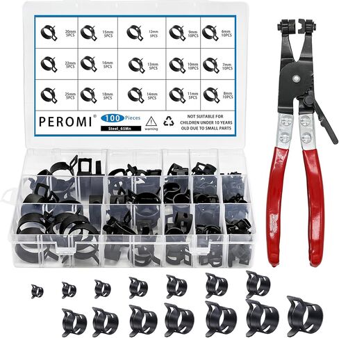 210Pcs Steel Spring Band Hose Clamp Kit (7-25mm) with Swivel Flat Pliers – Multi-Purpose Assortment for Fuel Line, Silicone, Vacuum Hoses Low-Pressure Air & Automotive Clip Clamps in Saudi Arabia