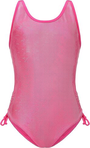 Lovekider 6-12 Years Girls Shiny Metallic Gold One-Piece Swimsuit Adjustable Straps Drawstring Bathing Suit Swimwear in Kuwait