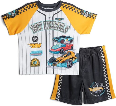 Hot Wheels Athletic Mesh Baseball Jersey T-Shirt and Shorts Outfit Set Toddler to Big Kid Sizes (2T - 10-12) in Saudi Arabia