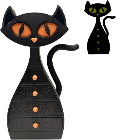TIME&TRAVE Magical Cat Jewelry Stand Holder Organizer- 3D Printed Dual-Color Organizer with 6 Drawers, Yellow & Black Design for Necklaces, Rings, Earrings(Black+Yelllow) in Saudi Arabia