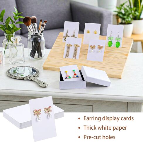 مجموعة حامل عرض أقراط خشبية مكونة من 93 قطعة - 3 حوامل مع 90 بطاقة وقضبان دعم لبيع المجوهرات وعرض الصور in Kuwait