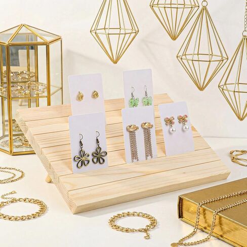 مجموعة حامل عرض أقراط خشبية مكونة من 93 قطعة - 3 حوامل مع 90 بطاقة وقضبان دعم لبيع المجوهرات وعرض الصور in Kuwait