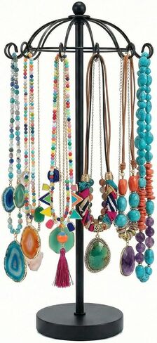Necklace Holder with 12 Hooks, Jewelry Display Stand, Necklace Organizer for Storage and Hanging Bracelet, Home Decor for Women (Black) in Saudi Arabia