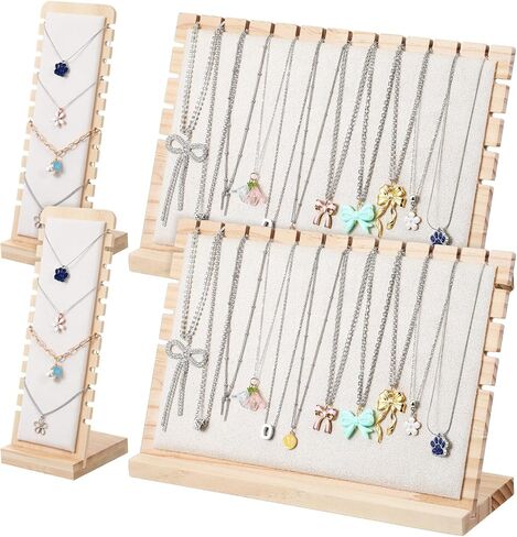 4 قطع من حوامل عرض القلادة، مقاس 2 من الخشب قلادة قلادة حامل مجوهرات رف منظم قواعد قابلة للفصل سطح غير قابل للخدش للمنزل أو متجر بيع عرض لوحات العرض على الطاولة in Kuwait