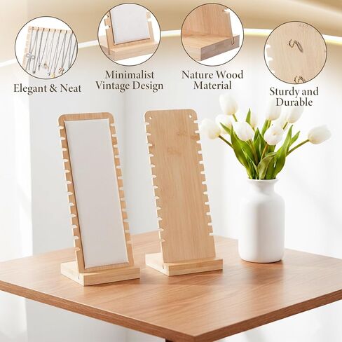 4 قطع من حوامل عرض القلادة، مقاس 2 من الخشب قلادة قلادة حامل مجوهرات رف منظم قواعد قابلة للفصل سطح غير قابل للخدش للمنزل أو متجر بيع عرض لوحات العرض على الطاولة in Kuwait