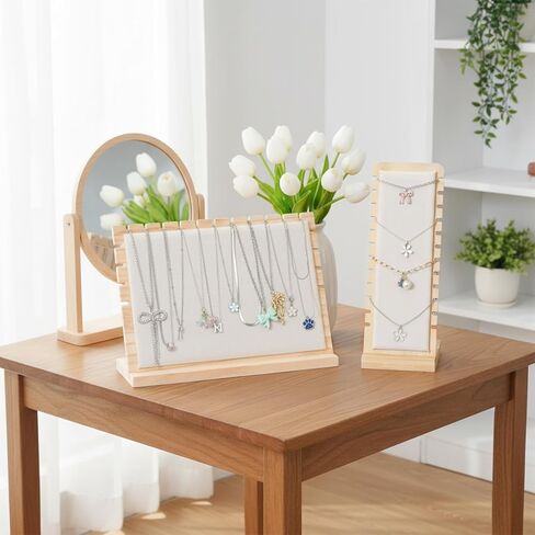 4 قطع من حوامل عرض القلادة، مقاس 2 من الخشب قلادة قلادة حامل مجوهرات رف منظم قواعد قابلة للفصل سطح غير قابل للخدش للمنزل أو متجر بيع عرض لوحات العرض على الطاولة in Kuwait