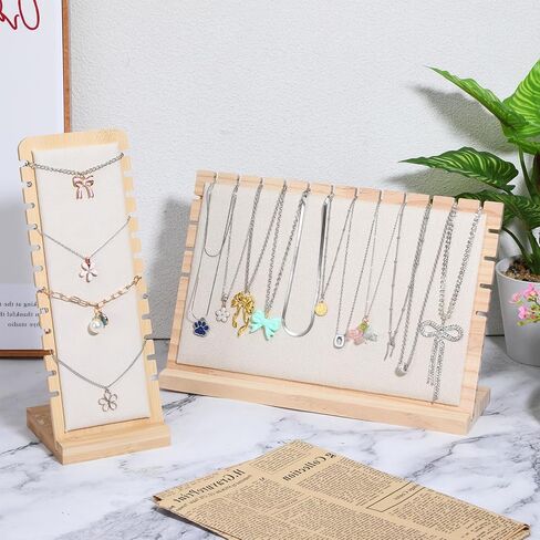4 قطع من حوامل عرض القلادة، مقاس 2 من الخشب قلادة قلادة حامل مجوهرات رف منظم قواعد قابلة للفصل سطح غير قابل للخدش للمنزل أو متجر بيع عرض لوحات العرض على الطاولة in Kuwait