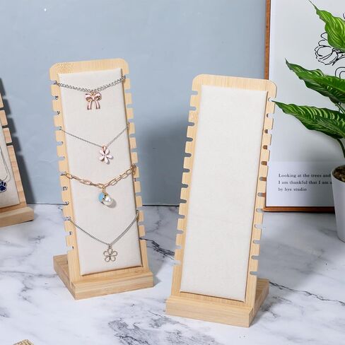 4 قطع من حوامل عرض القلادة، مقاس 2 من الخشب قلادة قلادة حامل مجوهرات رف منظم قواعد قابلة للفصل سطح غير قابل للخدش للمنزل أو متجر بيع عرض لوحات العرض على الطاولة in Kuwait