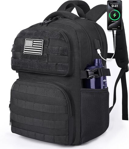 حقيبة ظهر للكمبيوتر المحمول MOZETO، مقاس 17 بوصة مستوحاة من التكتيكات، حقائب ظهر كبيرة للكمبيوتر المحمول للرجال مع منفذ شاحن USB 18 × 14 × 8 معتمدة من الطيران حقيبة سفر شخصية وحقيبة كمبيوتر in Kuwait