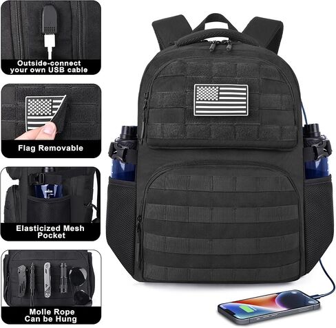 حقيبة ظهر للكمبيوتر المحمول MOZETO، مقاس 17 بوصة مستوحاة من التكتيكات، حقائب ظهر كبيرة للكمبيوتر المحمول للرجال مع منفذ شاحن USB 18 × 14 × 8 معتمدة من الطيران حقيبة سفر شخصية وحقيبة كمبيوتر in Kuwait