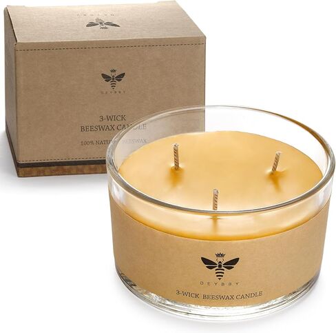 DEYBBY Large Beeswax Jar Candle - 3 Wick Beeswax Candle Gift - Handpour Candle with Natural Honey Scent, 22 Hours Burning in Saudi Arabia