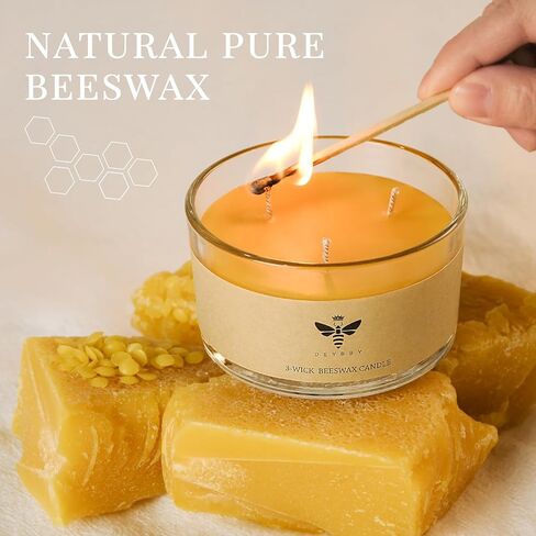 DEYBBY Large Beeswax Jar Candle - 3 Wick Beeswax Candle Gift - Handpour Candle with Natural Honey Scent, 22 Hours Burning in Saudi Arabia