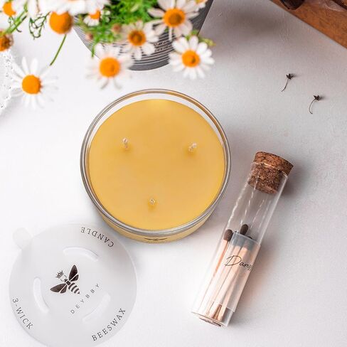 DEYBBY Large Beeswax Jar Candle - 3 Wick Beeswax Candle Gift - Handpour Candle with Natural Honey Scent, 22 Hours Burning in Saudi Arabia