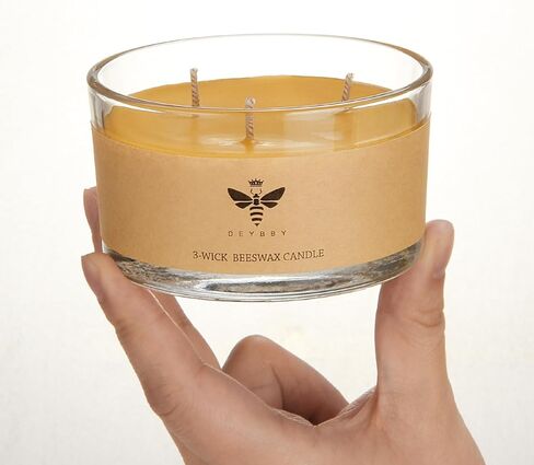 DEYBBY Large Beeswax Jar Candle - 3 Wick Beeswax Candle Gift - Handpour Candle with Natural Honey Scent, 22 Hours Burning in Saudi Arabia