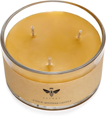 DEYBBY Large Beeswax Jar Candle - 3 Wick Beeswax Candle Gift - Handpour Candle with Natural Honey Scent, 22 Hours Burning in Saudi Arabia