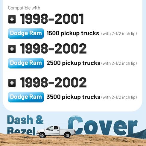 Dash & Bezel Cover Compatible with 1998-2002 Dodge Ram 1500 2500 3500 Trucks Black Dash Board Bezel W/Vents & Grey Dash Cover Overlay - 2 Packages in Saudi Arabia