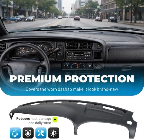 Dash & Bezel Cover Compatible with 1998-2002 Dodge Ram 1500 2500 3500 Trucks Black Dash Board Bezel W/Vents & Grey Dash Cover Overlay - 2 Packages in Saudi Arabia