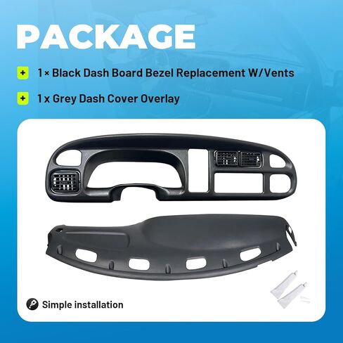 Dash & Bezel Cover Compatible with 1998-2002 Dodge Ram 1500 2500 3500 Trucks Black Dash Board Bezel W/Vents & Grey Dash Cover Overlay - 2 Packages in Saudi Arabia