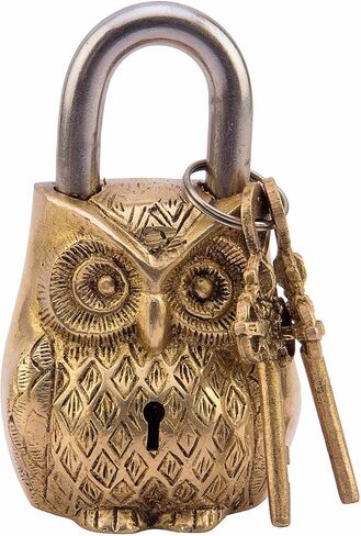 Brass Padlock - Lock with Keys - Working Functional - Brass Made - Type : (OWL - Brass Finish) in Kuwait