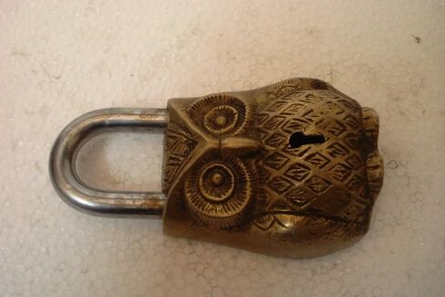 Brass Padlock - Lock with Keys - Working Functional - Brass Made - Type : (OWL - Brass Finish) in Kuwait