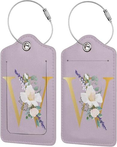 2 PCS Flower Lette E Luggage Tag for Suitcases Leather Travel Cruise Luggage Tags with Stainless Steel Loop Privacy Cover Id Label Suitcase Tags Pink in Saudi Arabia