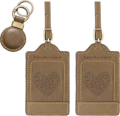 Sovereign-Gear - Two Brown Leather Luggage Tags - USA Flag Embossed - Genuine Leather Luggage Tag for Suitcases, Stylish & Durable Travel Accessory in Kuwait