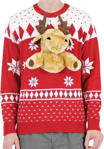 Red 3D Reindeer Moose Ugly Christmas Sweater in Saudi Arabia