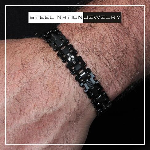 Men's 8.5" Black Stainless Steel Bracelet – Bold Link Design in Saudi Arabia