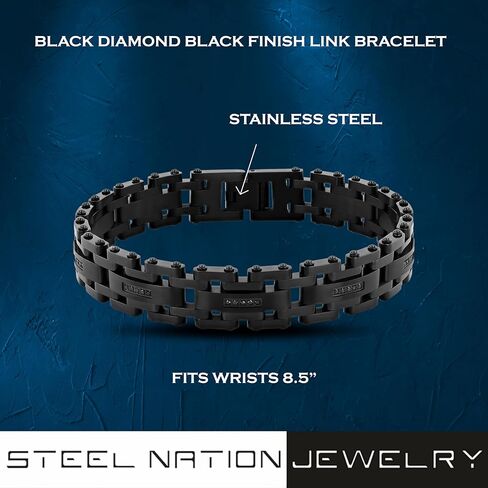 Men's 8.5" Black Stainless Steel Bracelet – Bold Link Design in Saudi Arabia