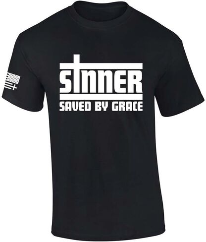 Trenz Shirt Company Mens Christian Tshirt Sinner Saved by Grace Jesus Short Sleeve T-Shirt in Saudi Arabia