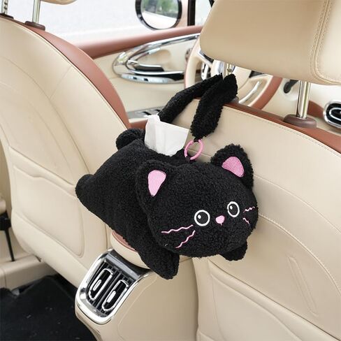 Cute Car Tissue Holder Rabbit Plush Hanging Paper Dispenser Decorative Organizer for Seat Back Funny Animal Design for Home Car Office (Cat) in Saudi Arabia