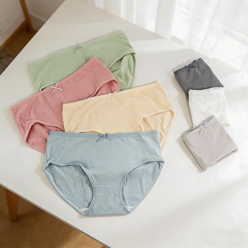 7 PCS Underwear for Women, Ladies Mid-Rise Cotton Panties, Soft Breathable Briefs with Cute Bow Detail for Daily Wear in Saudi Arabia