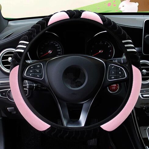 Car Steering Wheel Cover Little Monster Styling Decor Steering Wheel Elastic Covers for Men Women Winter Plush Warm Cover (Pink) in Saudi Arabia