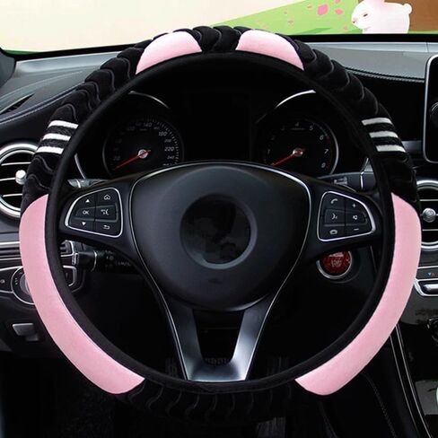 Car Steering Wheel Cover Little Monster Styling Decor Steering Wheel Elastic Covers for Men Women Winter Plush Warm Cover (Pink) in Saudi Arabia
