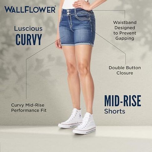 WallFlower Shorts for Women Luscious Curvy 9-Inch Bermuda Denim Mid-Rise Short- Betsy, 22 Plus in Saudi Arabia