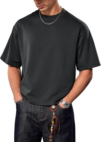 Men's Cropped T-Shirt Boxy Cotton Midweight Stretch Oversized Basic Tee (S-XXL) in Saudi Arabia