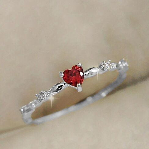 Exquisite Elegant Ring Heart Red Zirconia Design for Women Daily Date Holiday Valentine's Day Jewelry Gift in Saudi Arabia