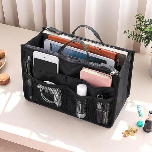 Large Capacity Insert Purse Organizer Nylon Multi-Pocket Handbag Tote Bag in Bag with Mesh Pockets for Cosmetics Phones Keys Daily Essentials in Saudi Arabia