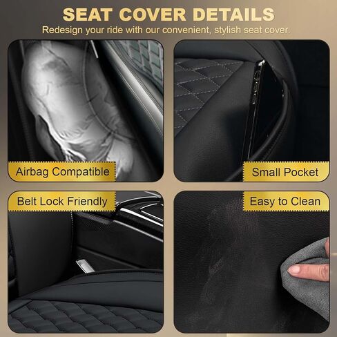 Front Car Seat Covers for Kia, Compatible with Kia Optima Sedona Telluride Sorento Soul Forte Sportage, Leather Waterproof Seat Protector, Partial Back Coverage, Black in Saudi Arabia