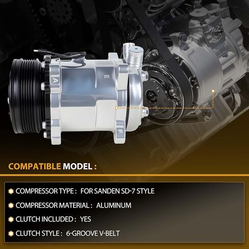 Universal AC Compressor with 6PK Clutch for Sanden SD-7 Style, 6 Groove Serpentine Belt 12V HC5005BK in Saudi Arabia