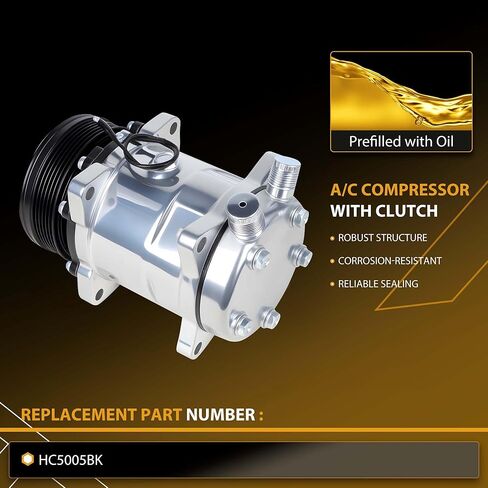 Universal AC Compressor with 6PK Clutch for Sanden SD-7 Style, 6 Groove Serpentine Belt 12V HC5005BK in Saudi Arabia