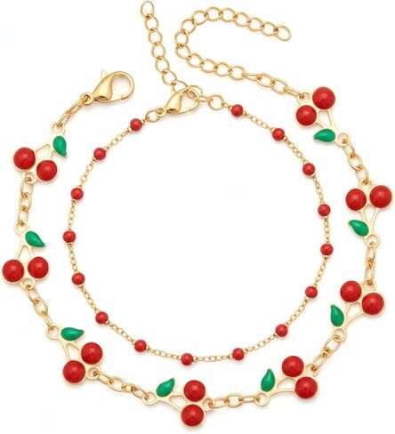 Jojomina Cherry Bracelets for Women Fun Cute Cherry Charm Beaded Bracelet Accessories Y2K Vintage Summer Aesthetic Accessories 2 PCs in Saudi Arabia